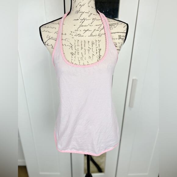 Lululemon Pink‎ Stripes Scalloped Racer Back Tank Top Size 6 - Picture 2 of 6